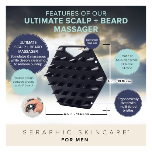 SERAPHIC SKINCARE Ultimate Beard + Scalp Massager - BPA-Free Silicone Face Scrubber Brush for Dandruff, Hair Growth & Ingrown Hair Treatment - Skin Prep for Shaving & Beard Maintenance - style: Men Ultimate Massager