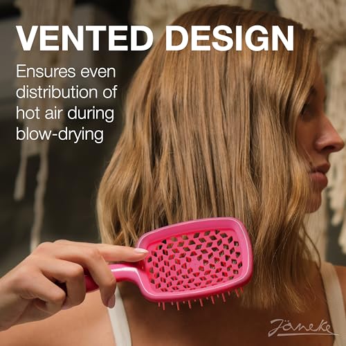 Janeke Superbrush Detangling Brush for Soft Smoothing Hair Brushing with Anti-Static Bristles - Vented Wet Hair Brush for Blow Drying Use - for Curly, Thick, Wavy, Fine Hair Types (Bright Pink) - color: Bright Pink Superbrush