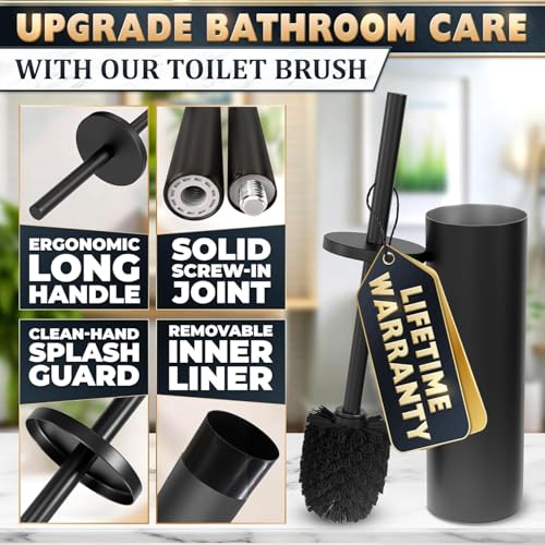 2 PCS Black Toilet Brush and Holder Set - Scratch Resistant Black Toilet Bowl Brush and Holder with Soft Bristles Replaceable Head, Protection from Splashes, and Compact Design - for Cleaning - color: Black 2 Pcs