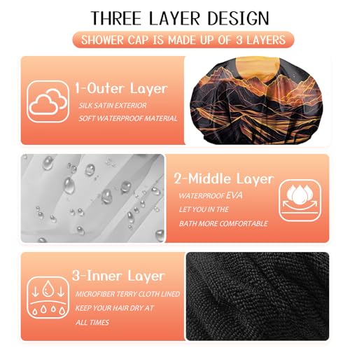 Luxury Shower Cap Terry Lined Reusable Triple Layer Waterproof Hair Elastic Caps Shower Bath Hat for Women Girls Cute Aesthetic-Sunset - color: AL16-Sunset