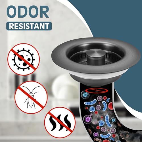 Kitchen Sink Drain Strainer 2 Pack, 304 Stainless Steel Pop Up Sink Stopper, Anti-Clogging Sink Drain Strainer for US Standard Kitchen Drain (Gunmetal Gray) - color: Gunmetal Gray, size: 2 Pack