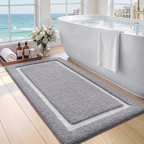 Color&Geometry Gray Bathroom Rugs 43x24, Extra Soft Absorbent Microfiber Bath Rugs, Non-Slip Bathroom mat, Washable Plush Bath Mats for Bathroom, Shower, Bathtub, Laundry, Light Grey White - color: C, size: 24"x44"