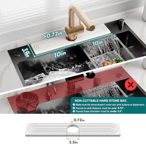 Eormoe Stone Faucet Mat for Kitchen Sink – Diatomite Drying Stone Mat & Sink Protector, Prevents Moisture – Sink Splash Guard Water-Absorbing Stone Tray for Bathroom Counter (Light Grey, 20" x 3.9") - color: Light Grey, size: 20" x 3.9"