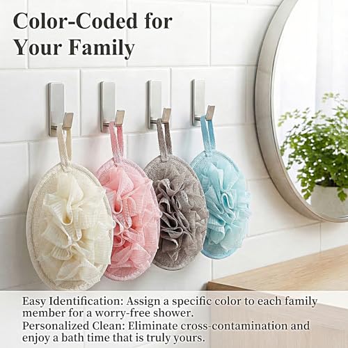 4 Pack Shower Loofah for Women, Washable Travel Loofah Set, Mesh Body Scrub Bath Pouf Sponge Pad