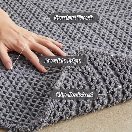 Sunfly Bath Rugs, Extra Soft Absorbent Waffle Bath Mat Quick Dry & Washable, Grey Bathroom Rug for Shower Floor with Boho Decor, 20"x30" Grey - color: Grey, size: 1'8" x 2'6" (Rectangular)