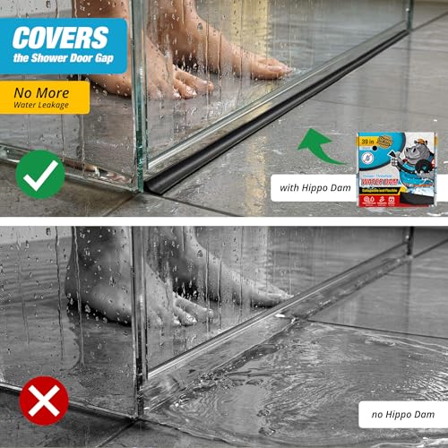 Shower Threshold Water Dam Barrier 39" - Black Collapsible Walk in Shower Water Guard - Door Bottom Seal Strip Leak Guard by Hippo Dam - color: Black, style: 39