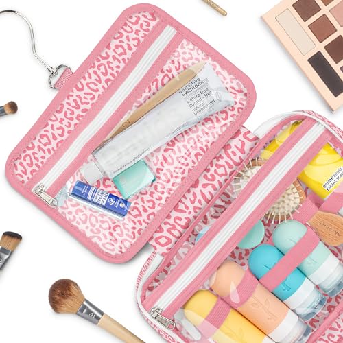Eco Sun Hanging Travel Toiletry Bag — Designed in Hawaii — Water-resistant Travel Organizer for Bathroom Accessories (Pink Leopard) - color: Pink Leopard