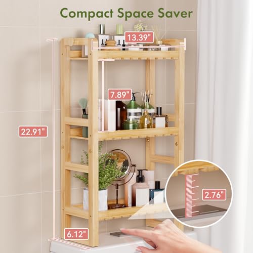 AmazerBath Bamboo Over The Toilet Storage Shelf - 3-Tier Bathroom Organizers and Storage Shelves, 2 in 1 Dual Stable Above Over Toilet Bamboo Shelf Home Storages Rack for Small Bathroom, Space Saver - color: Natural Color, size: 3-Tier