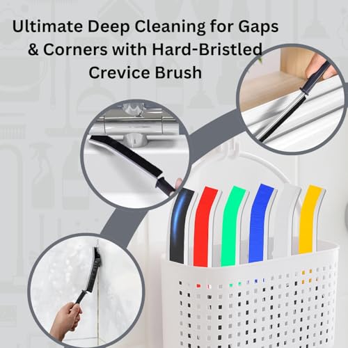 Hard Bristle Crevice Cleaning Brush Set, Multi Color, 6 Pack, 23cm Length, for Gap, Floor, Toilet Cleaning
