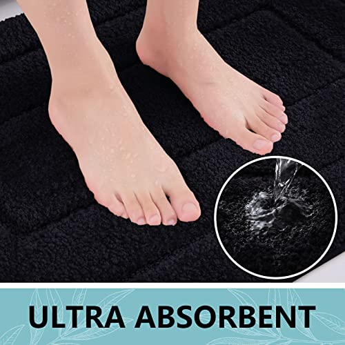 Buganda Bathroom Rugs, 24" x 16", Soft and Absorbent Microfiber Bath Rugs, Shaggy Shower Carpet, Machine Wash Dry Bath Mats for Bathroom Floor, Tub and Shower, Black - color: Black, size: 24" X 16"