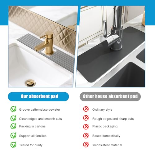 Faucet Mat for Kitchen Sink, Stone Faucet Mat for Kitchen Tray 17.71*3.94*0.35in Square Hole Prevents Moisture Buildup, Suitable for Bathroom Countertop Faucets Around Sink (dark grey Short Version)