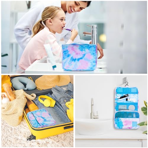 Kids Hanging Toiletry Bag for Girls, Travel Toiletry Bag for Little Young Girls Cosmetic Makeup Waterproof Wash Bag Toddler Traveling Toiletries, Tie Dye Blue - color: Tie Dye-Blue