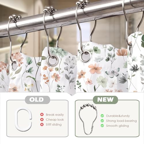 Sage Green Floral Shower Curtain for Bathroom, Spring Flower Wildflower Cute Botanical Nautre Shower Curtain Set with Metal Hooks,Women Girly Leaf Bath Bathroom Accessories Decor 72Wx72H - color: A-green, size: 72"W x 72"L (Pack of 1)