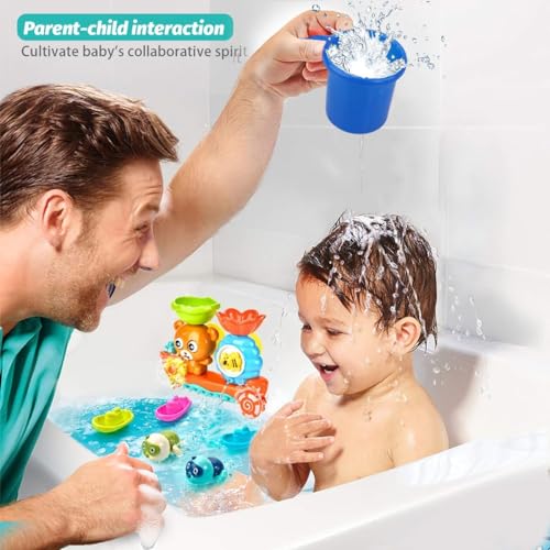 Baby Bath Toys Toddlers 1-3 Bear Kids Bath Tub Toys with 2 Turtle Swimming Wind up Water Toys & 3 Floating Boat Bathtub Toys for Infants Boys Girls 18+ Months Gifts Box Set - style: Turtles and bear
