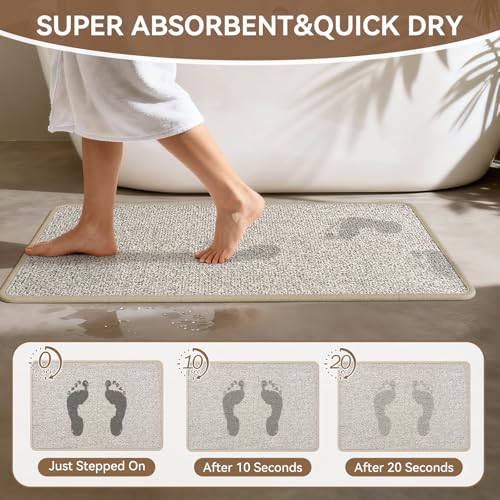 Non Slip Bathroom Rugs Washable, Rubber Backing Bath Mat, Absorbent Quick Dry Floor Mats for Bathroom, Outside Shower and Sink, Thin Bath Rugs Fits Under Door, 16"x24", Brown - color: Light Brown, size: 16"x24"