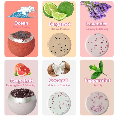 KAV Bath Bombs Giftset for Women - Self Care Women Gift Set of 2 Bathbombs, 2 Scented Candles, 4 Shower Steamers - All Natural Scented Bubble Bath Bombs - Skin Safe Girlfriend Gifts for Spa