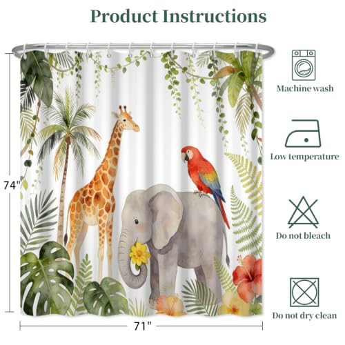 Fabric Shower Curtain with Hooks YJY01569 - color: Tropical Jungle Animals