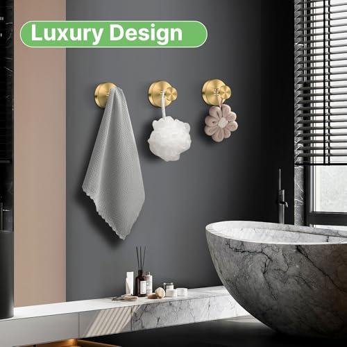 Gold Waterproof Suction Cup Hooks, 2-Pack Heavy Duty Stainless Steel No Drill Shower Hooks for Hanging Towels, Robes, Loofahs, Holder Holds Strong on Tile, Glass, Mirror, Wall, Bathroom Door - color: gold-2pcs