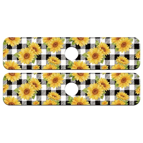 2 Pcs Kitchen Sink Splash Guard Faucet Mat Sunflower Plaid Pattern Faucet Mat for Sinks Plant Absorbing Drying Mats for Kitchen Bathroom, 23.6x5.5inch - color: Sunflower
