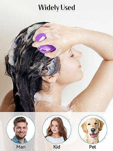 HEETA Scalp Massager Hair Growth 2-Pack, Soft Silicone Scalp Scrubber Shampoo Brush for Exfoliation Dandruff Removal Head Massage Stress Relax, Wet & Dry Use for Women Men Thick Thin Curly Hair Care - color: Purple & Pink