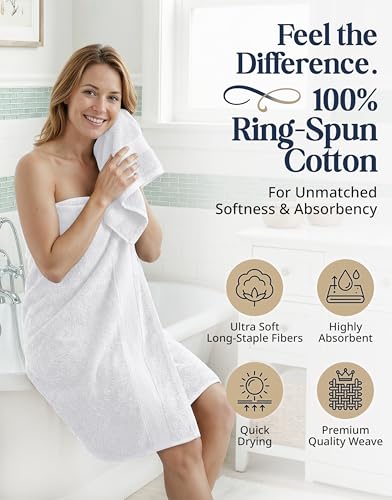 LANE LINEN 100% Cotton Bath Towel Set - 16 Pieces - Super Soft, Highly Absorbent & Quick Dry - 4 Bath, 8 Washcloths, 4 Hand Towels for Bathroom - Hotel Quality, Ideal for Spa, Gym & Travel - White - color: 02: White