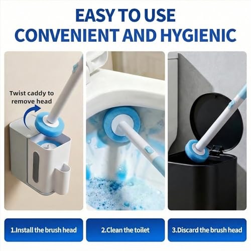 RV Toilet Brush, RV Accessories, Wall Mount Toilet Brush, 64 Toilet Refills | Hands Free Toilet Brush, One-Button Release, RV Toilet Brush and Holder Set, Compact Design, Camper Bathroom Accessories