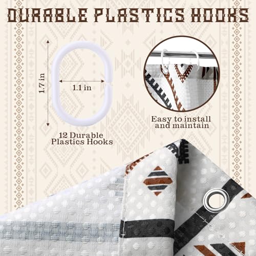 HunnmingRe Western Shower Curtain Waffle Southwest Aztec Geometric Stripes Fabric Shower Curtain Set with Hooks for Bathroom 72 x 72 Inches Farmhouse Boho Bath Curtains(Brown) - color: Brown