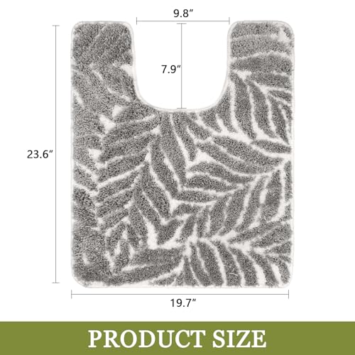 Gray Toilet Rug - U-Shaped Grey Bath Mat Tropical Leaf Bath Rugs Non Slip Washable for Bathroom Floor, Cute Bathmat Restroom Rug, Plant Absorbent U Shape Bathroom Mats Botanical Home Decor 20" x 24" - color: Grey, size: 1'8" x 2' (U-Shape)