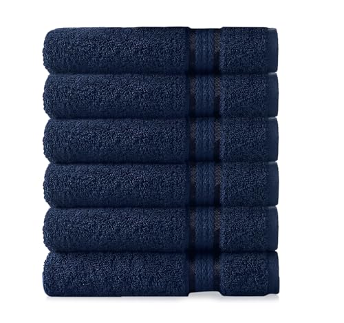 COTTON CRAFT Ultra Soft Hand Towels - 6 Pack - 16x28-100% Cotton Face Towels - Absorbent Quick Dry Everyday Luxury Hotel Bathroom Kitchen Spa Gym Shower Pool Camp Picnic - 580 GSM - Navy - color: Navy Blue, size: 6 Pack Hand Towels