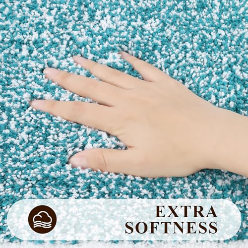 Pauwer Bathroom Sets 3 Pc Shower Rugs w/ U-Shaped Mat, Absorbent Microfiber Plush Mats, Non Slip, Machine Wash, Shaggy Aqua Blue - color: Aqua Blue, size: 18"x26"+20"x32"+U Shape 20"x24"