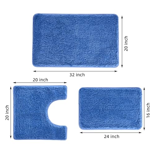 3 Pieces Luxury Bathroom Rug Set with U-Shaped Toilet Rug, Non-Slip Rubber Bottom, Thick Microfiber Fluffy Plush, Water Absorption, Quick Dry, Ultra Soft, Bath Mats for Bathroom, Tub(Sky Blue) - color: Sky Blue