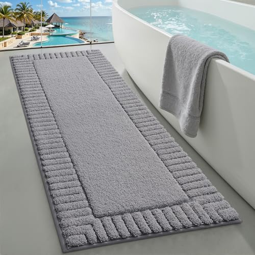LUMI Bathroom Rugs Non Slip with Rubber Backing, Extra Soft Plush Microfiber Bath Rug Absorbent, Machine Washable Bath Mat Quick Dry for Tub, Shower, Hotel, Dark Grey, 24"x60" - color: Dark Grey, size: 24" x 60"