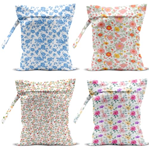 4 Pack Colorful Flowers Wet Bag Waterproof Washable Reusable Wet Dry Bag for Swimsuit Clothes Cloth Diaper Travel Beach Pool Yoga Gym Toiletries Gift for Women Bestie Coworker Birthday Christmas - color: Colorful Flowers 336