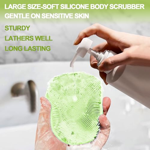 Shower Bath Brush, Large Size of Soft Bristles for Men & Women After Gym, Exfoliating and Deep Clean, Back Suction Cup Easy to Store and Dry (Green)