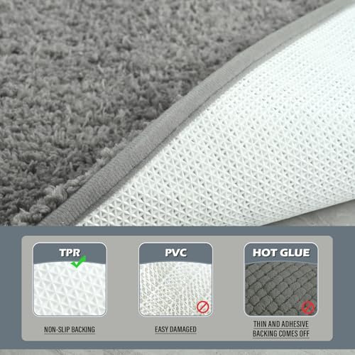 HOMORE Bathroom Rug Set 2 Piece,Soft Absorbent Bath Mats Set,Machine Washable Gray Bath Rug Sets for Bathroom Non Slip,(21"x34"+21"x21") Plush Shaggy U Shape Contour Toilet - color: Grey
