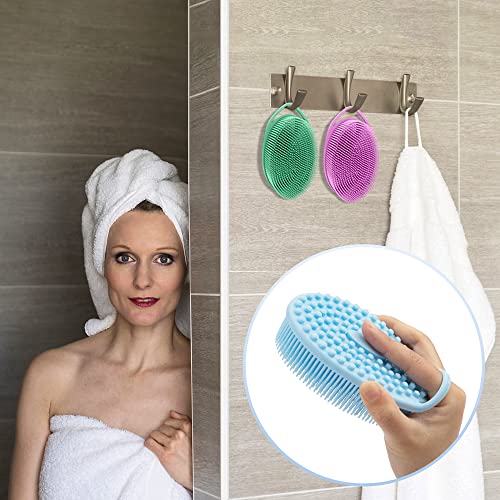 PQRUU 3 Pack Silicone Body Scrubbers for Use in Shower, Exfoliating Body Scrubber Fit for All Kinds of Skin, Soft Silicone Loofah,Bath Scrubbers Rapid Foaming,Blue,Green,Purple - color: Blue,green,purple