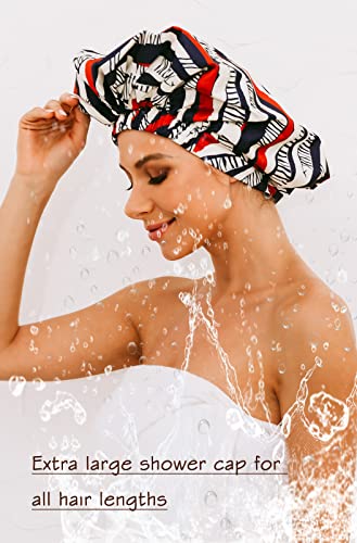 HIUMI Womens Shower Cap for Long Hair Luxury Shower Cap For Dreadlocks, Braids, Curls, Locs, Curly Hair（Stripe） - color: stripe