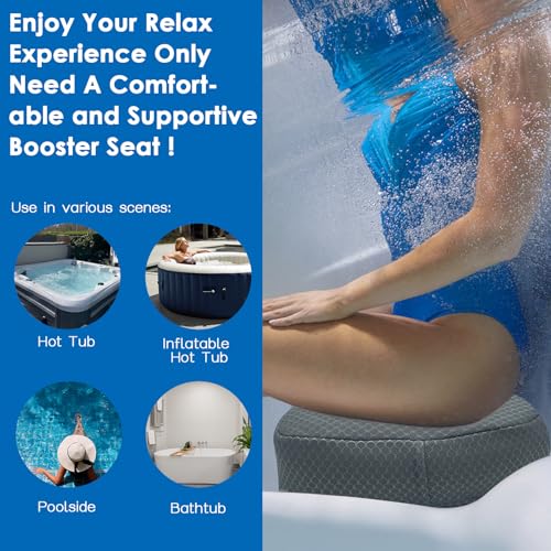 Hot Tub Booster Seat for Adults, 5 Inch Thick Supportive Cushion with Non-Slip Bottom, Weighted for Quick Sink Without Float, Spa Booster Seat for Hot Tub (Including Inflatable), Pool Gray - color: Gray