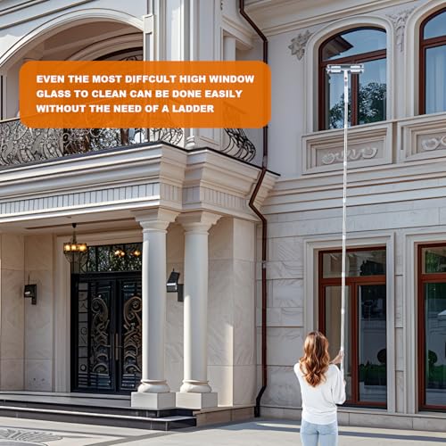 funest 126‘’ Squeegee for Window Cleaning, 2-in-1 Window Cleaner Tool with Extension Pole, Rotatable Head for Indoor and Outdoor Glass Shower Glass Mirror Car RV Window Cleaning Kit