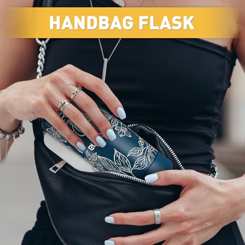 8 oz Water Bottles Made of 304 Stainless Steel, Small Water Bottles Double Wall Vacuum Insulation for Hot&Cold Drinks, Water Bottle Purse with Carry Handle - 100% Leakproof(DarkBlue Floral) - color: DarkBlue Floral, size: 8.5 Ounces