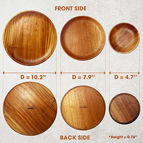 VieWood Round Wood Plates Charger, Wooden dinnerware set of 3 for dishes snack, dessert or occasions (4.7in, 7.9in and 10in) - color: Round Wood Plates (Set of 3)