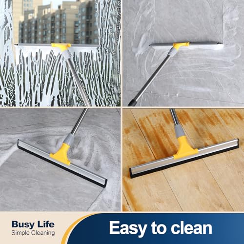 Yocada Rubber Floor Squeegee 17.7" TPR Blade Scrubber Broom 61.8inch Pole | Household Broom for Garage Courtyard Shower Bathroom Floor Marble Glass Tile Water Foam Pet Hair Removal Cleaning