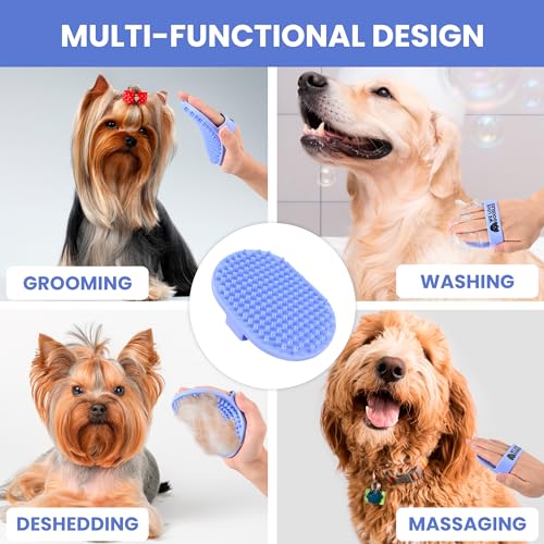 Dog Grooming Bath Brush, Pet Rubber Brush for Shower Scrubbing & Soothing Massage, Ideal for Long & Short Haired Dogs and Cats, Essential Puppy Accessories, Short-Pins [We Love Doodles] - size: Short Pins