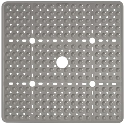 Large Square Shower Mat 27 x 27 Inch Clear Gray, Non Slip Shower Bathtub Mats for Inside Shower with Big Suction Cups Drain Holes, Anti Slip Bathroom Floor Stall Mats, Easy Clean, BPA-Free - color: Clear Grey