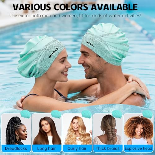 WHALE Extra Large Swim Cap Designed for Men and Women with Thick, Long Hair, Hair Extensions Or Afro-Textured Hair Long-Hair Swim Cap Highly Waterproof to Keep Hair Dry - color: Purple-blue