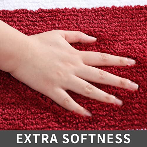 COSY HOMEER Extra Thick Bath Linen Sets Rugs - Anti-Slip Bath Mats Soft Plush 100% Strong Polyester Living Room Bathroom Water Absorbent(Red,17x27 - Inches) - color: White/Red, size: 1'5" x 2'3" (Oval)