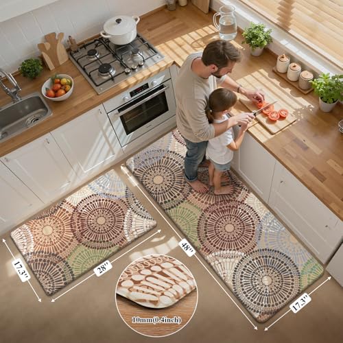 HEBE Anti Fatigue Kitchen Rugs Sets of 2, Non Slip Kitchen Mats for Floor, Waterproof Cushioned Comfort Standing Carpet for Kitchen Sink, Home Office, Laundry Room - color: Floral/Colorful, size: 17.3"x48"+17.3"x28"-0.4"Th