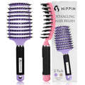 Boar Bristle Hair Brush Set of 2, HIPPIH Wet & Dry Hair Brushes Made by Fine Natural Boar Hair Can Adds Shine and Smoothing, Detangling Hairbrush for Women, Men & Kids' Long Curly Thick Hair - color: Purple & Pink