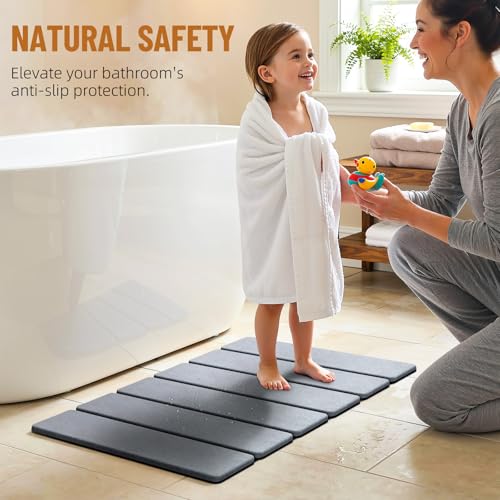 Luxspire Stone Bath Mat Foldable, Quick Drying Diatomaceous Earth Bath Mat for Bathroom, Large Bathroom Rug with Non-Slip Rubber Base, Easy Clean Accessories Outside Shower, 24 x 16 in, Dark Gray - color: A-dark Gray