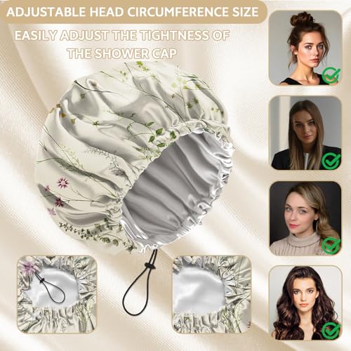 Shower Cap Adjustable Waterproof Double Layer Elastic Reusable Hair Bath Cap Cute Aesthetic for Women Girls-Floral - color: R9-Floral